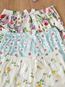 CottageSlumber 6pcs Romantic-Flora Multicolor Short Pajama Set For Women With Soft Knitted Fabric And Crop Length Summer Pajamas Sets Floral Pajama Shorts Women Sleepwear Sets Cute Pajama Sets Summer Sleep Sets  Cozy And Elegant Details - Multicolor - View 4