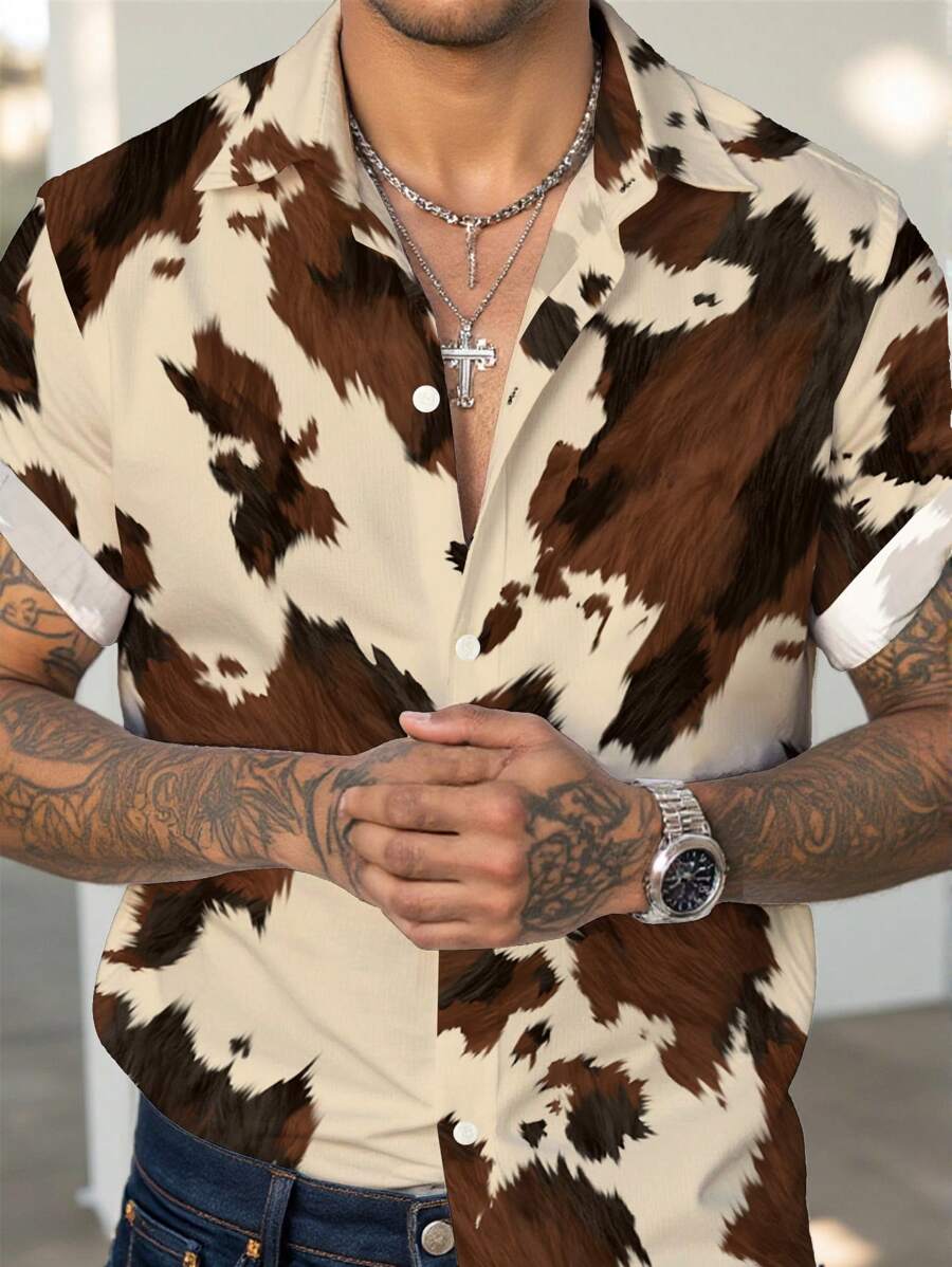 Manfinity LEGND Herren lässiges Western-Stil Kurzarmhemd mit Knöpfen, Sommer