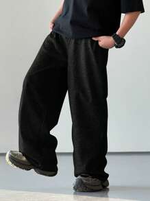 1 Piece Tween Boy Casual Sports College Straight Loose Gray Trousers Suitable For Back To School Suitable For Birthday Parties, Evening Parties, Performances, Weddings, Baptisms, Opening Ceremonies Daily Suitable For Daily Use Suitable For School Suitable For Travel Suitable For Sports Suitable For Spring And Summer Seasons Fall Winter