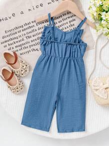 SHEIN Playful Pals Mono de verano informal para bebé niña con diseño de mariposa y tirantes de unicolor - Azul - Ver 2