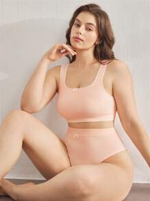 Ocili Leisure 1pc Plus Size Seamless Solid Color Bowknot Comfortable Minimalist Thong Panty - Pink - View 5