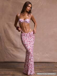Musera Resort Floral Mesh Ruched Waist Maxi Skirt Cover Up Summer, Ibiza Fits, Holiday, Vacation, Sexy, Romantic, Beach Swim Elegant Festival Sagrada