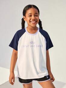 JNSQ Vêtements de rentrée scolaire, T-shirt à manches courtes pour sports professionnels outdoor pour fille et garçon préadolescents, Top à manches courtes pour sports professionnels outdoor avec imprimé blocs de couleurs amusant pour enfants, col rond - Multicolore - Voir 4