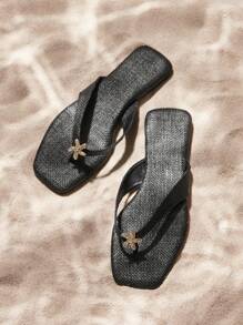 Grefit Women's Black Starfish Rhinestone Decor Soft Non-Slip Beach Sandals - Black - View 1