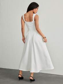 SHEIN PETITE Elegant Sleeveless Solid Color Dress, Summer - White - View 2