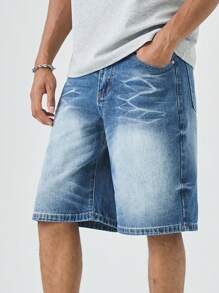 Chillumni Quần short denim đơn giản phai màu cho nam - Rửa trung bình - Xem 1