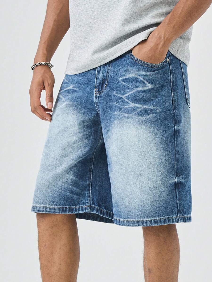 Chillumni Quần short denim đơn giản phai màu cho nam - Rửa trung bình - Xem 1
