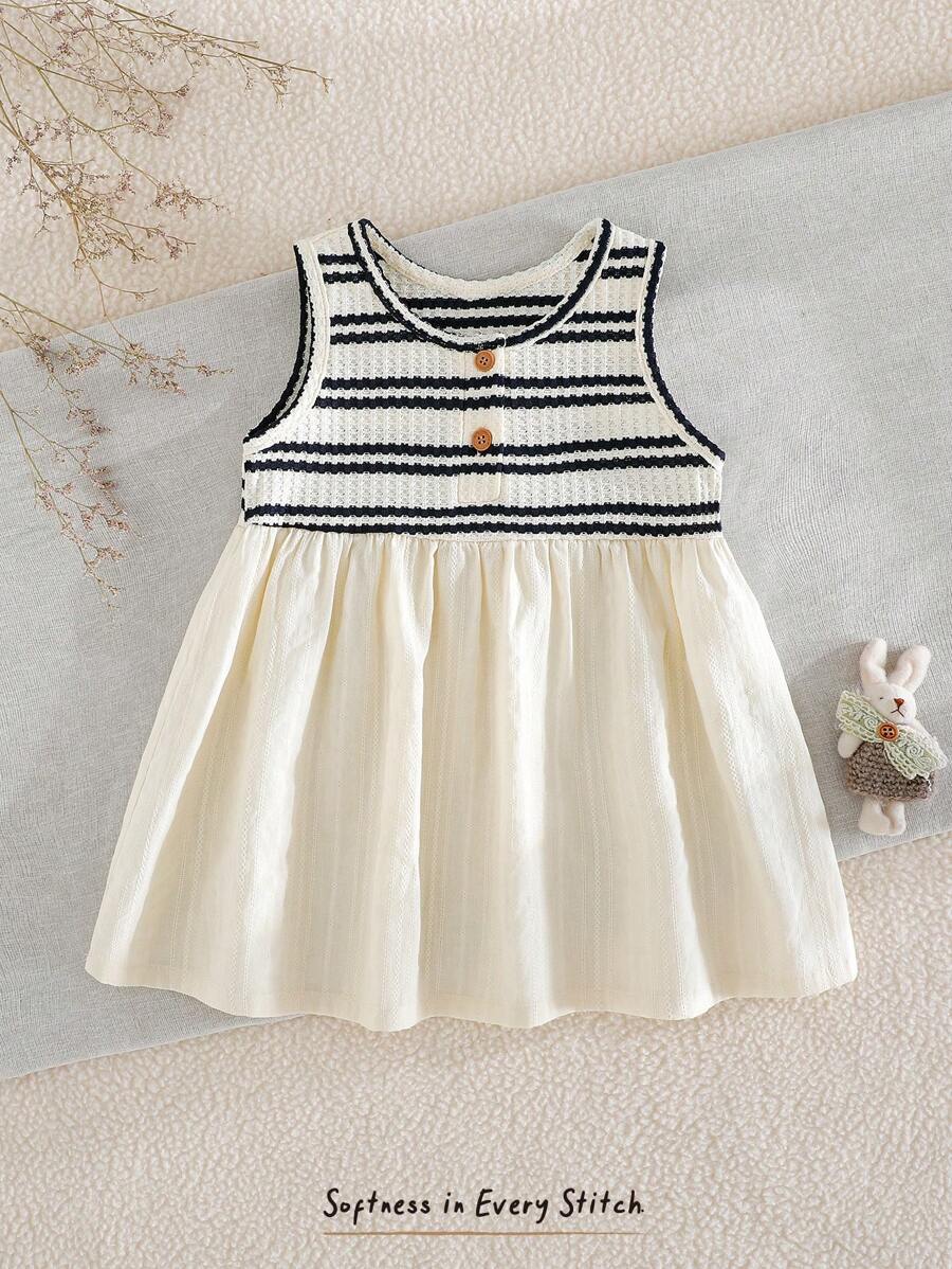 Cozy Pixies 女婴彩色条纹撞色圆领无袖腰连衣裙 - 彩色 - 查看 1