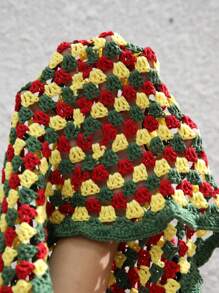 Slaydiva 2 Stücke Sommer 2025 Musikfestival, Ostern, Western Stil, Nomaden Stil, Pool Party, Sexy Urlaub, Kreuzfahrt Reise, Strand, Sonnen, Bademode, Blumen Muster Dreieck Top Bikini & Rock, Color-Block gehäkelter Strickpullover Set für Frauen