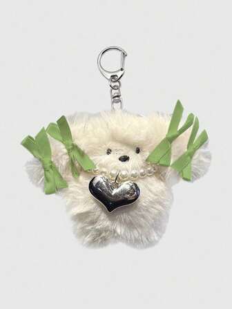 Kawaii 1pc Cute Korean Style INS Ribbon & Pearl Puppy Cartoon Hanging Decoration For Backpack, Bag, Key Chain