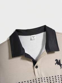 SHEIN Teen Boys' Contrast Color Logo Print Polo Shirt, Casual Collegiate Style, Comfortable & Fashionable Versatile Soft Fabric, Suitable For Daily Wear, School, Outings, And Outdoor Sports, Spring/Summer - Multicolor - View 4