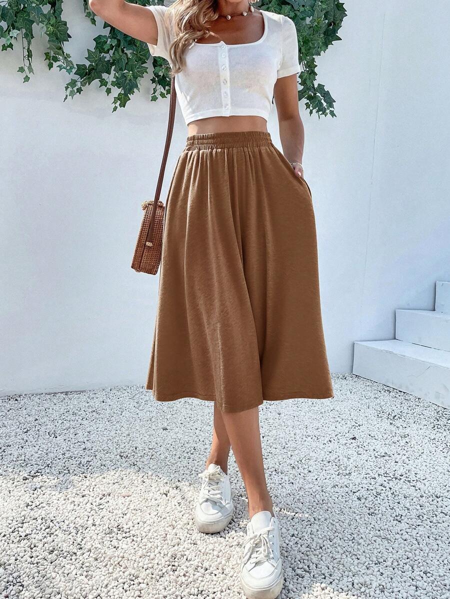 Breezaya 女式纯色简约休闲裙 - 棕色 - 查看 1