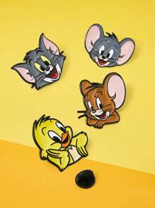 TOM & JERRY X SHEIN 4pcs/Set Cartoon Animal Pattern Enamel Brooch, Cute Cartoon Alloy Pin, Creative Accessories