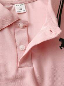 SHEIN 男童休闲条纹短袖 Polo 衫，开学季 - 藕粉色 - 查看 5