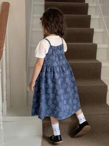 DAZY Rochie din denim texturat, stil coreean, spălată, pentru fete (mică)