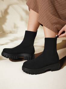 CUCCOO BASICS 女士鞋时尚简约针织厚底袜黑色靴子夏季度假鞋夏季促销返校鞋大学生鞋圣诞节秋季新年假期