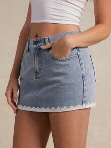 WESTFADE Western Embroidered Premium 91% Cotton Denim Micro Mini Skirt Summer Nashville Country Concert Casual Cute Brunch Elegant Vacation - Medium Wash - View 4