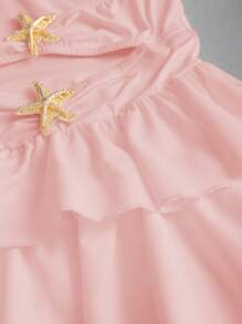 Sweetra Đầm mini hở lưng xếp ly viền bèo nhún vá, thiết kế tối giản đơn giản, ngọt ngào, thanh lịch theo phong cách nghỉ dưỡng dành cho nữ mùa xuân/hè - Hồng - Xem 5