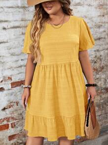 SHEIN LUNE Váy hè trơn họa tiết thường ngày cỡ lớn - Màu vàng - Xem 3