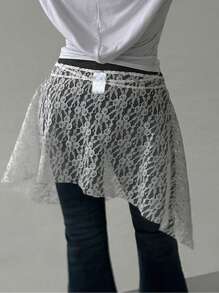 Dazy Plus Falda asimétrica de encaje blanco con volantes para tallas grandes, otoño
