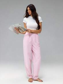 SHEIN Tall 女式条纹印花松紧腰休闲百搭裤