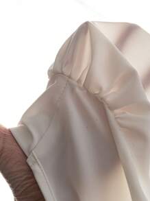 SHEIN LUNE Women's Solid Colored Waist Cinched Short Sleeve Casual Shirt, Summer - White - View 6