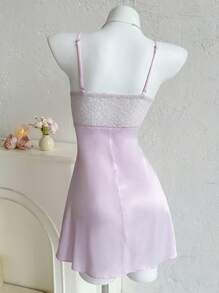 Sweetina 2025年新款浪漫蕾丝低胸性感缎面撞色蕾丝女士家居服 - 粉色 - 查看 2