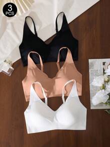3件套女士简约无缝无钢圈文胸 - 彩色 - 查看 3