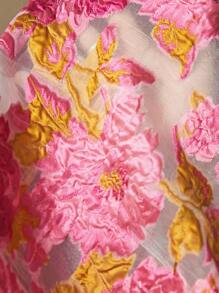BELROSIE Vestido de línea A con escote en V profundo, cintura entallada, mangas de pétalos y estampado floral de jacquard de organza elaborado para mujer - Rosa - Ver 7