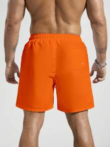 Surfspeed Men's Plain Pocketed Drawstring Waist Beach Shorts, Suitable For Summer, Hawaiian, Men Dry Fit Orange Swim Trunks, Men Swim Trunk Matching, Men Beachwear, Plain Swim Trunks