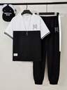 Conjunto de 2 piezas para adolescentes varones: Camiseta casual de cuello redondo con estampado de letras a contraste y pantalones deportivos