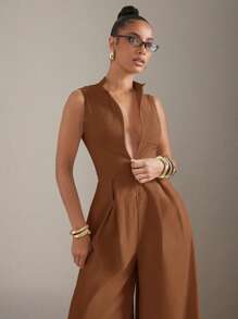 Hauture 超宽腿拉链前无袖连体裤 - 鏽棕色 - 查看 5