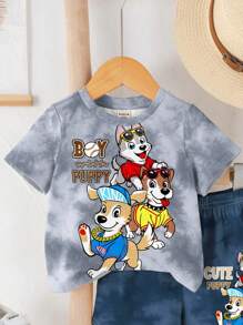 SHEIN 2pcs Baby Boy Casual Minimalist Round Neck Short Sleeve T-Shirt And Shorts Set, Suitable For Summer - Multicolor - View 4