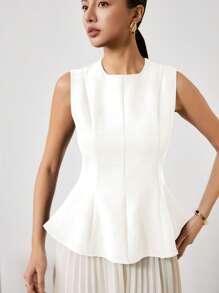 EastFlair 女士优雅纯色束腰无袖 T 恤，夏季