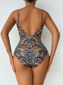 Swim Vcay 1pc Women's Floral Print Lace Up Front One-Piece Swimsuit, Resort Style For Summer Beach Vacation - Multicolor - View 2