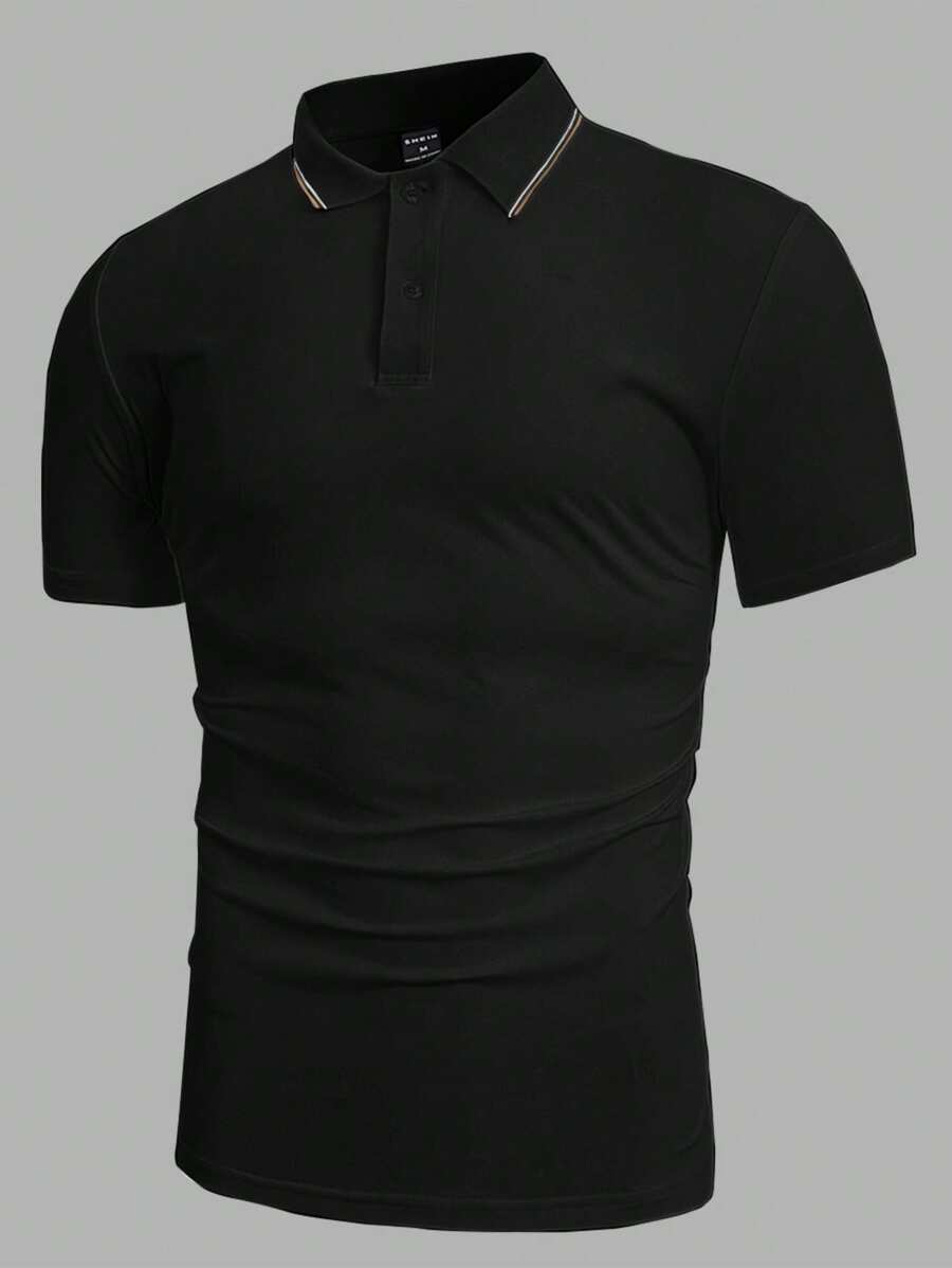 Manfinity BRENVOR Men Contrast Trim Polo Shirt - Black - View 1