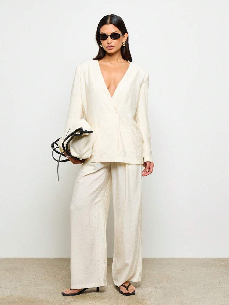 Modern Professional Linen Blend Single Breasted Blazer