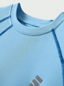 JNSQ Back To School Tween Boy Sports T-Shirt, Children's Round Neck 4-Needle 6-Thread Contrast Color Seamless Crafted Front 3M Reflective Print Professional Outdoor Sports T-Shirt - Baby Blue - View 8