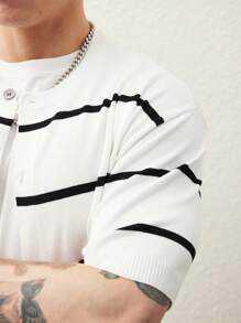 Manfinity CasualKnits Men's Striped Single-Breasted Short Sleeve Casual Knit Top - Multicolor - View 7
