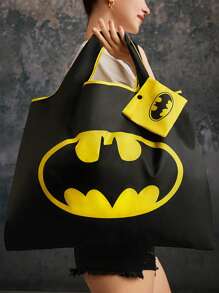 BATMAN X SHEIN 时尚蝙蝠印花可折叠便携式购物手提袋