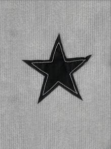 SHEIN Tween Girls' Casual Minimalist Comfort Patchwork Color Block Star Pattern Short Sleeve T-Shirt - Light Grey - View 3