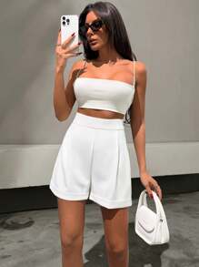 EURMUSE Ultra High Waisted Tailored White Double-Layer Shorts White Outfits For Women Women S Summer Clothes Shorts For Women Women Two Piece Outfits Women Summer Clothes Women Two Piece Outfits Women S Clothes White Shorts For Women Elegant Shorts High Waisted Shorts - White - View 4