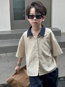 Dazy Kids 3 件套青少年男童秋季服装包括：条纹翻领拼色短袖衬衫 + 裤子套装、加大码幼儿男童、返校服装 - 彩色 - 查看 7