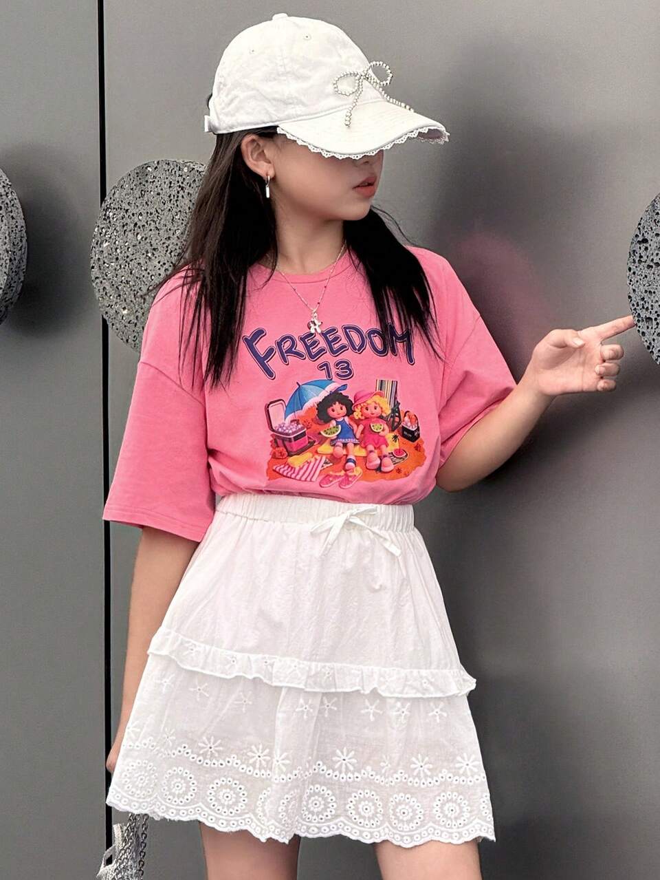 Tween Girls Flower Print Crew Neck Short Sleeve T-Shirt + A-Line Skirt 2Pcs Set, Summer,Back To School Clothes