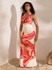 Opulessa 女式加长针织印花露背连衣裙，度假风格，针织图案印花，女士休闲夏季度假服装，波西米亚海滩度假服装，波西米亚风时尚，节日服装，女士沙滩服装，女士夏季服装，毕业服装，女士生日服装，海滩必备品，女士机场服装，7 月 4 日女士服装，俱乐部服装，女士乡村服装，欧洲夏季，茶会礼服，生日礼服，夏季太阳裙，女士夏季连衣裙 - 彩色 - 查看 4