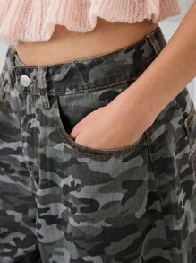COUREZ Denim Camo Jorts /Y2K Street Wear Summer Outfits For Women Summer Shorts Vintage 100%Cotton