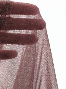 FRIFUL Women's Loose Mesh Overlay Blue Round Neck Blouse, See-Through For Spring/Summer Long Sleeve Women Tops