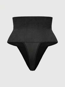 SHAPORA 女士纯色高腰侧扣塑身裤 - 黑色 - 查看 2