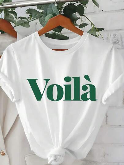 INAWLY Camiseta casual versátil de mujer para verano con estampado de letras y cuello redondo, manga corta