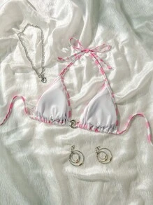 Swim Vcay Women's Contrast Color Print Bikini Top For Summer Beach Vacation